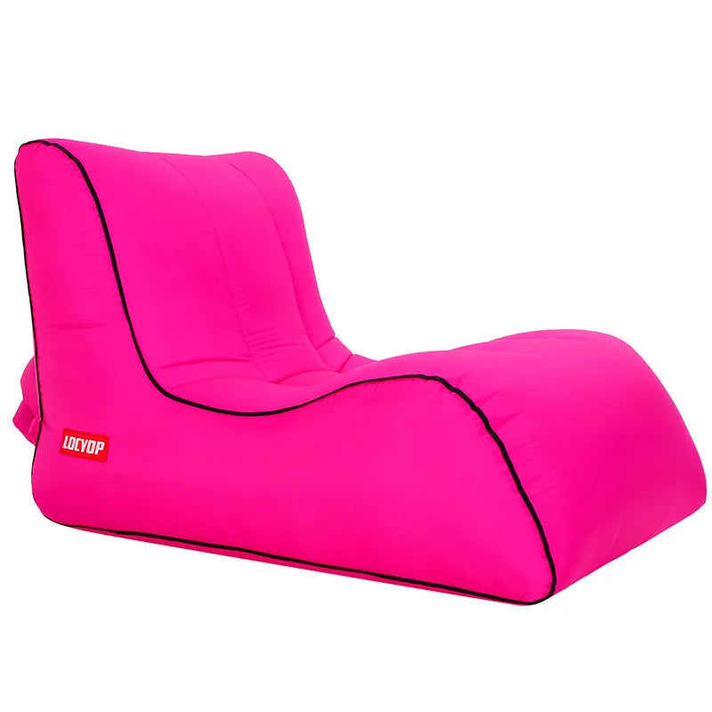 Air sofa outdoor portable single inflatable bed in green, 200kg load capacity, 210T nylon