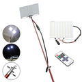 IP68 waterproof LED fishing rod light with telescopic pole and remote control on a 12V battery.