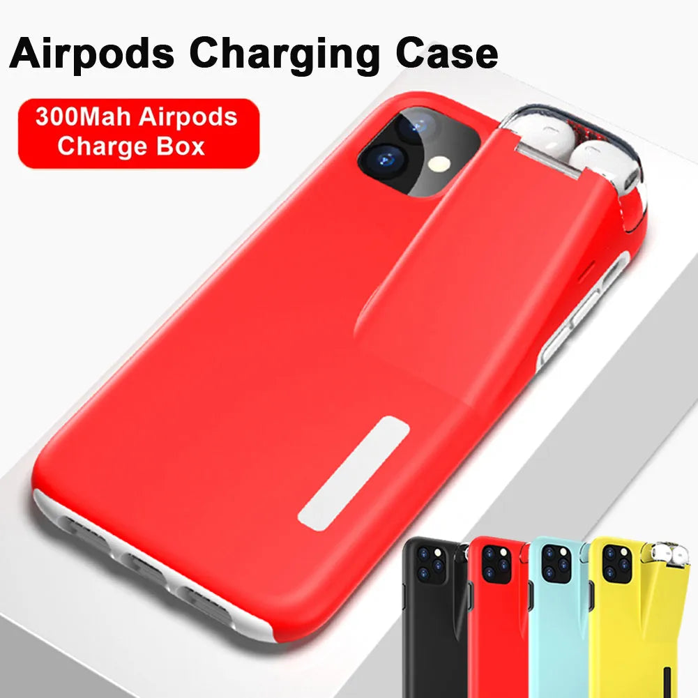 Black matte acrylic and silicone 2-in-1 case cover for AirPods charging case and compatible iPhone.