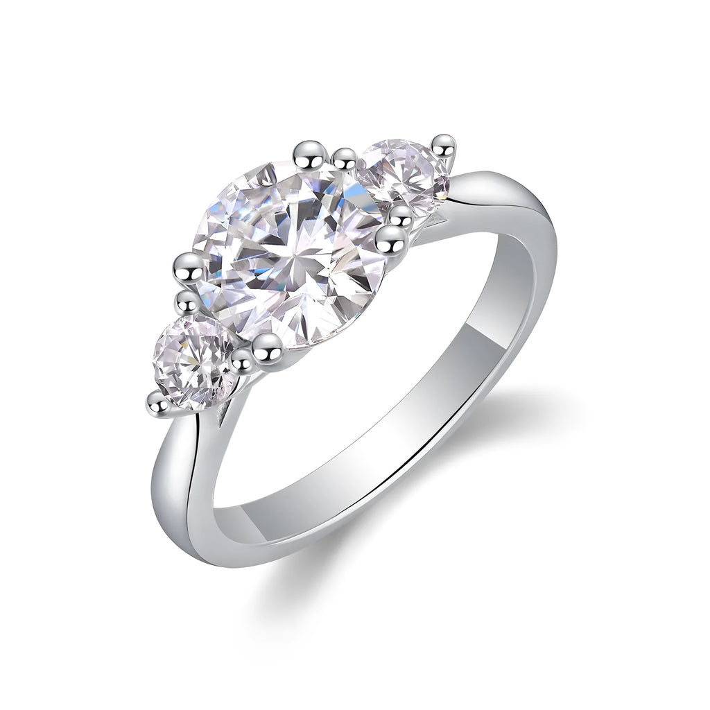Three Reincarnations wedding ring set with 2-carat moissanite stone in gold-plated S925 silver band, gift box packaging