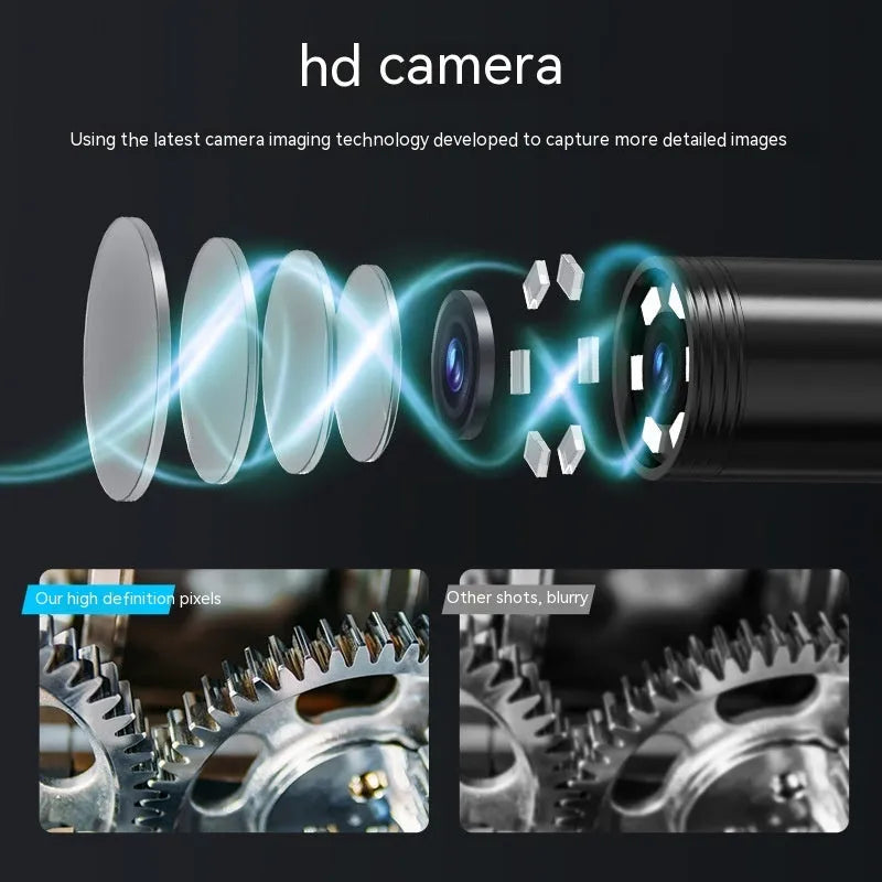 Waterproof HD endoscope inspection camera with 8mm probe for automotive and plumbing diagnostics