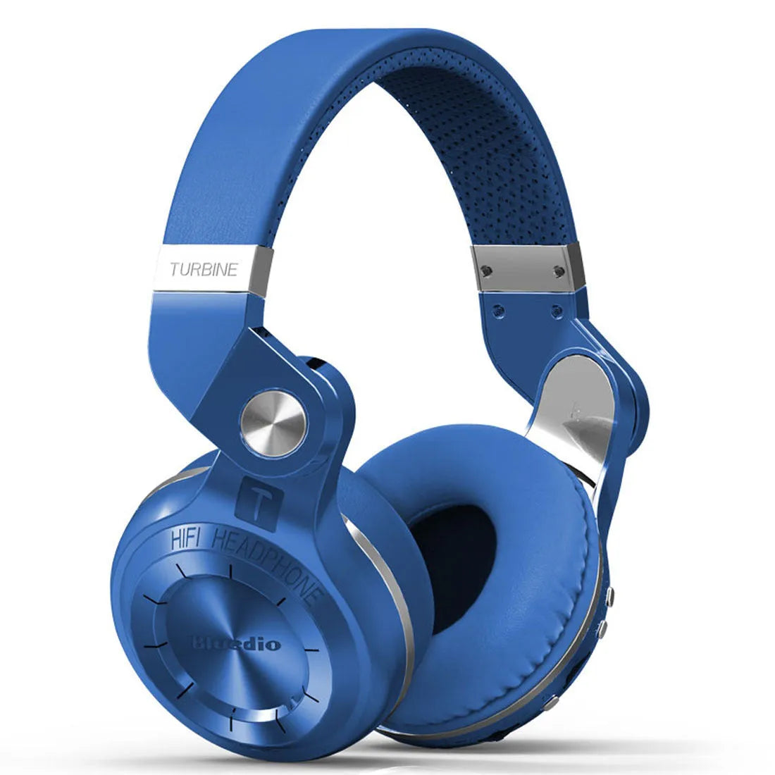 Black Bluetooth over-ear headset with an in-line subwoofer unit on the cable.