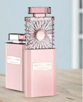 Pink portable perfume fan with rechargeable battery and fragrance misting function