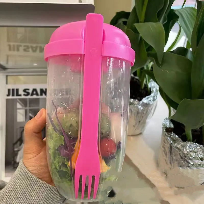 Ins style 1000ml salad cup with white fork and leak-proof cover, Klein Blue colour, on white background