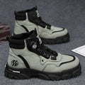 Men's non-slip thick bottom high-top casual shoes in black with artificial PU upper and low heel