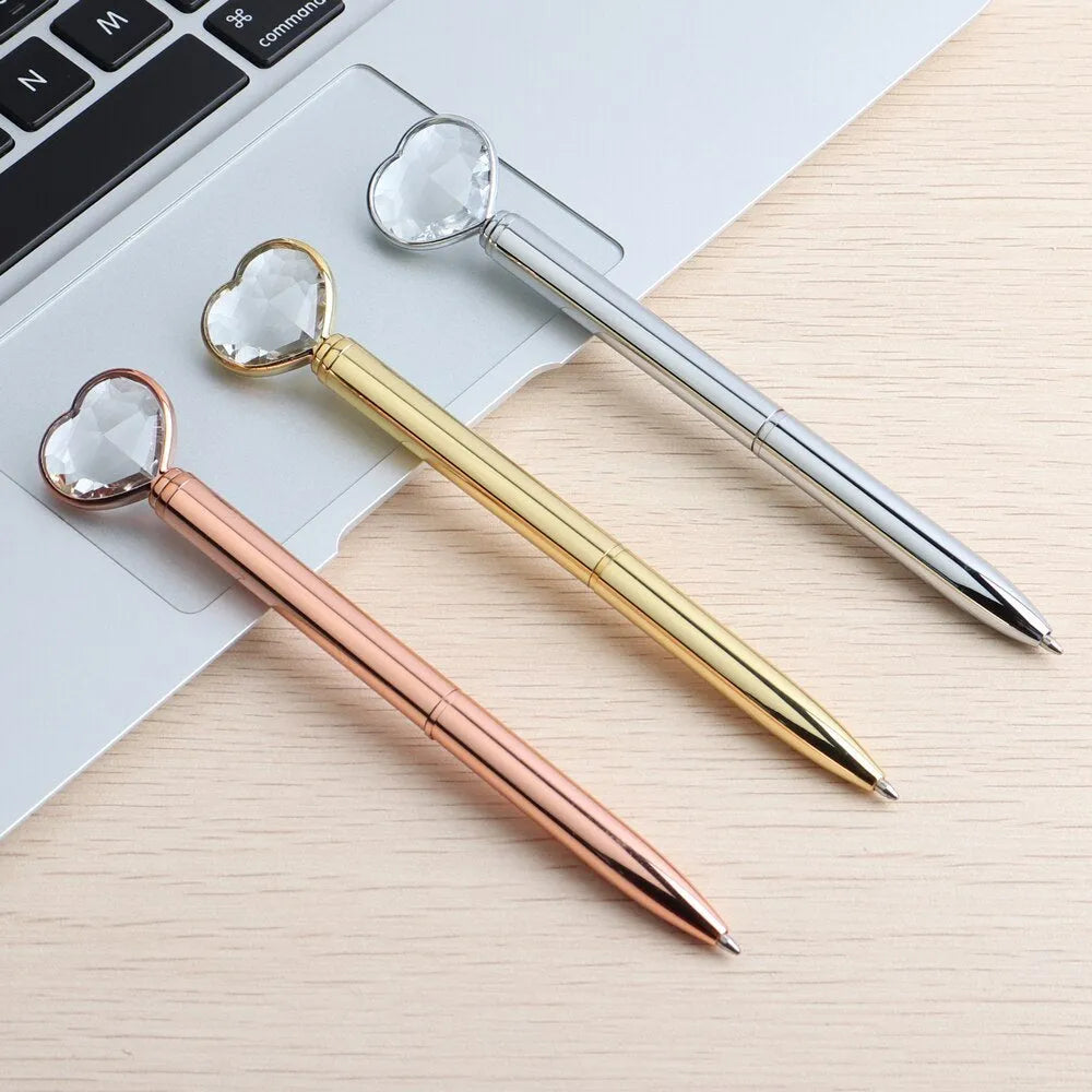Creative crystal love ball metal pen in golden, rose gold and silver colour options