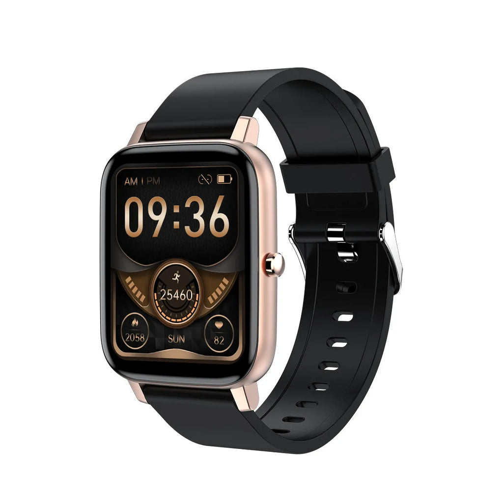 H80 smart watch with coloured silicone strap showing health metrics on 1.69-inch touchscreen.