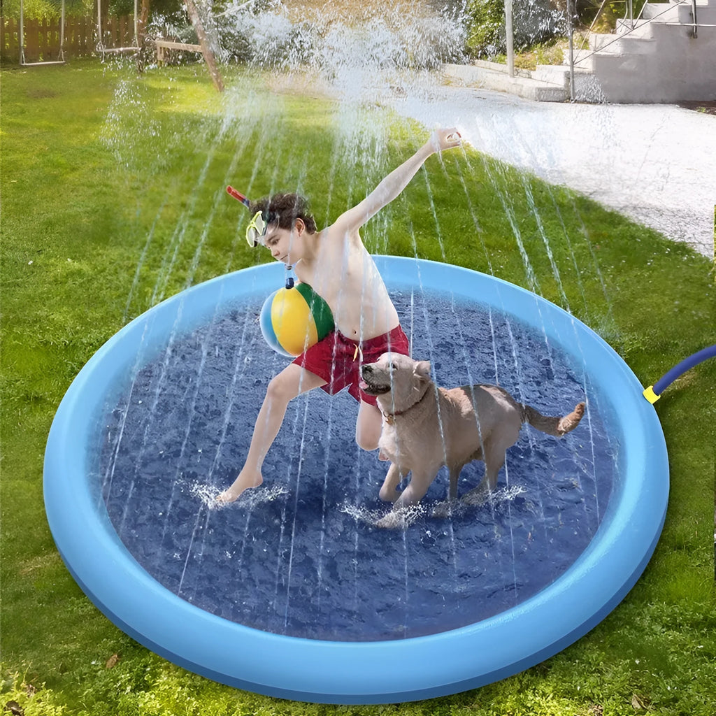 Blue non-slip PVC splash pad 150cm inflated for kids and pet dog outdoor summer water play