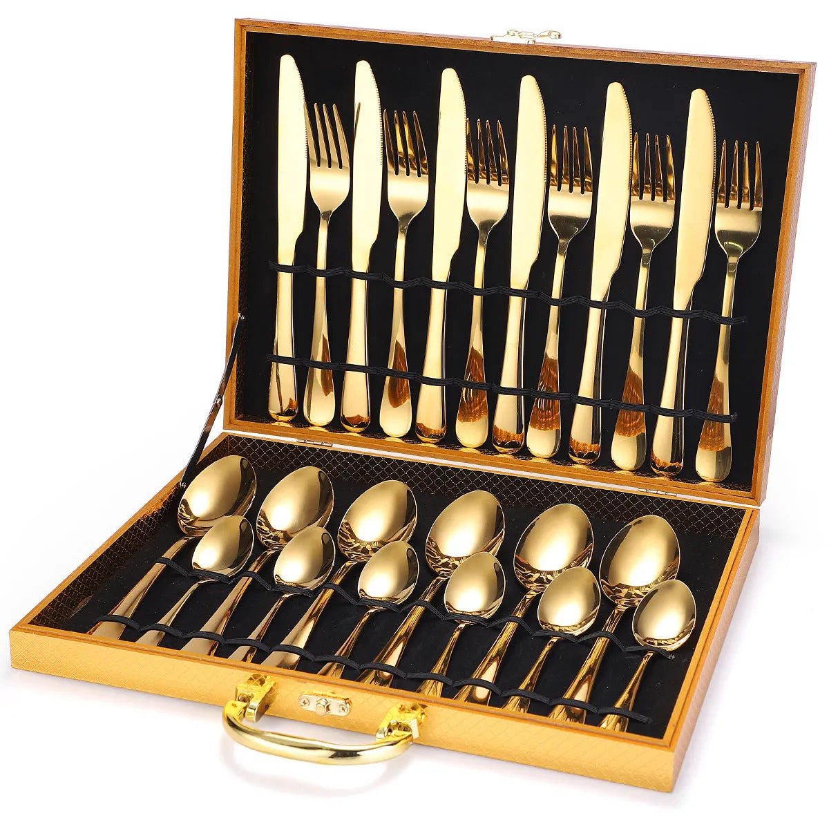 24 piece 18/10 stainless steel cutlery set with knife fork and spoon in black finish