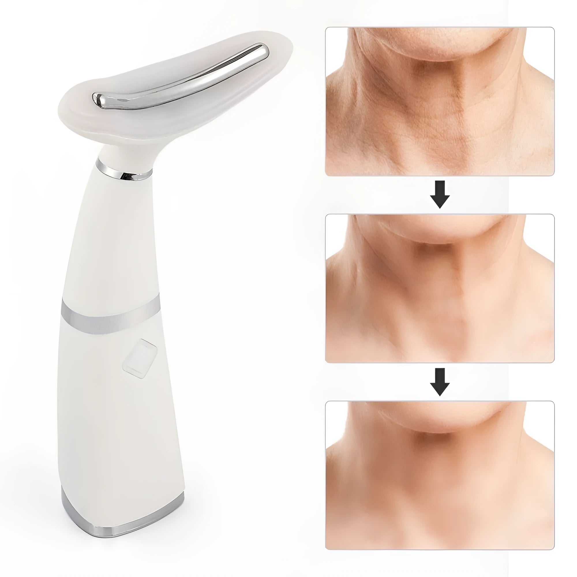 White double chin neck wrinkle remover device with ABS body on neutral background