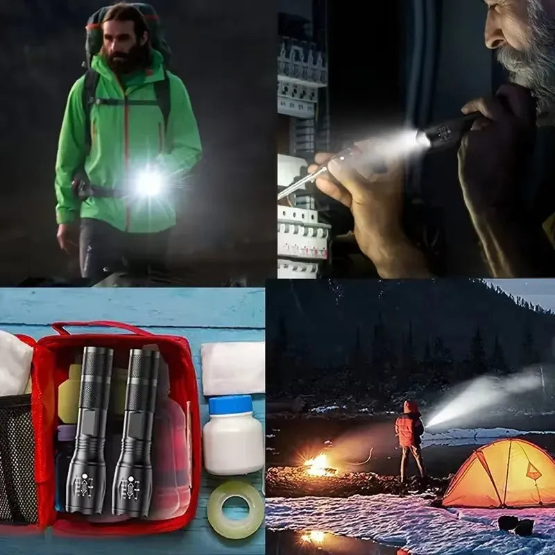 High power LED tactical flashlight black aluminium alloy zoomable 5-mode waterproof portable torch