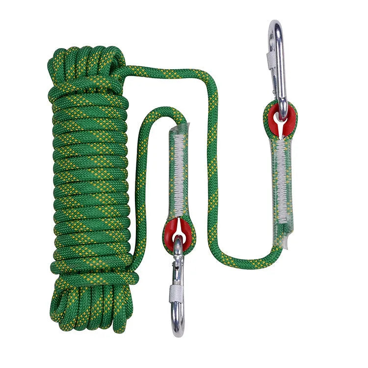 10m outdoor climbing rope with 10mm thickness in polyester sheath and silk core for safety use