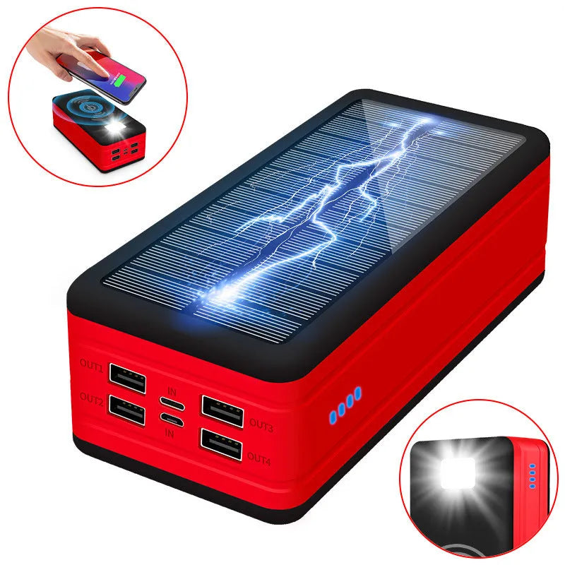 Solar wireless power bank in two-tone colours with solar panel and wireless charging