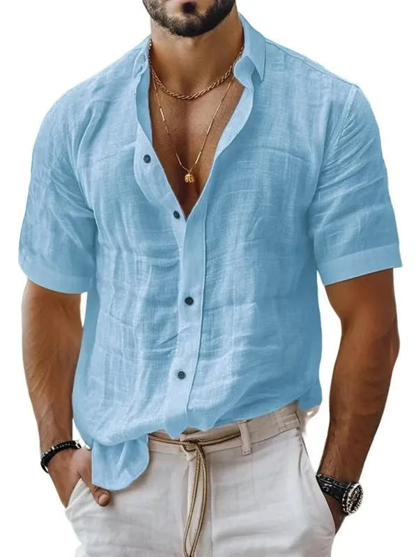 Men's short sleeve lapel shirt in solid colour with cardigan style design