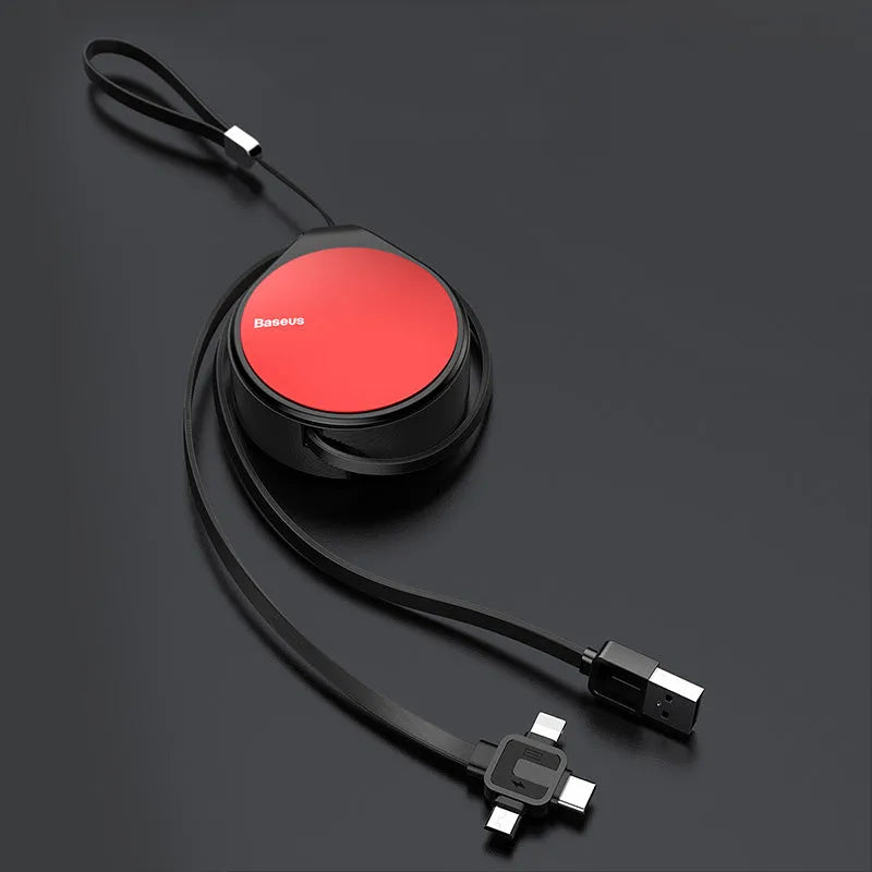 Telescopic 3-in-1 fast charging cable extended to 1 metre with magnetic connectors