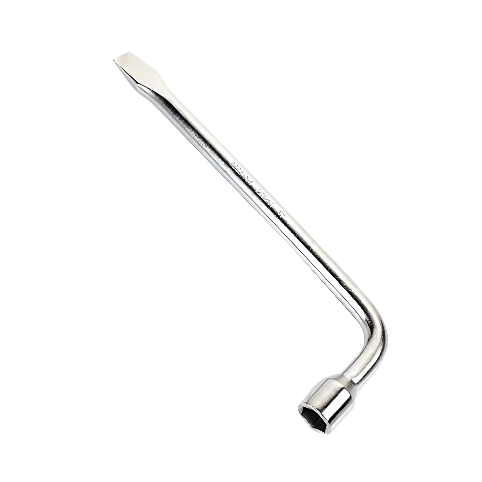 A single L-shaped 19mm socket wrench tool made from chrome vanadium steel on a plain background.