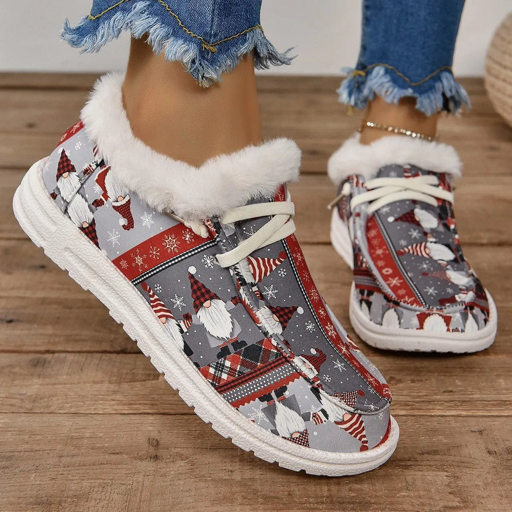Colour block low-top winter boots for women with cotton lining and chunky heel, available in large sizes