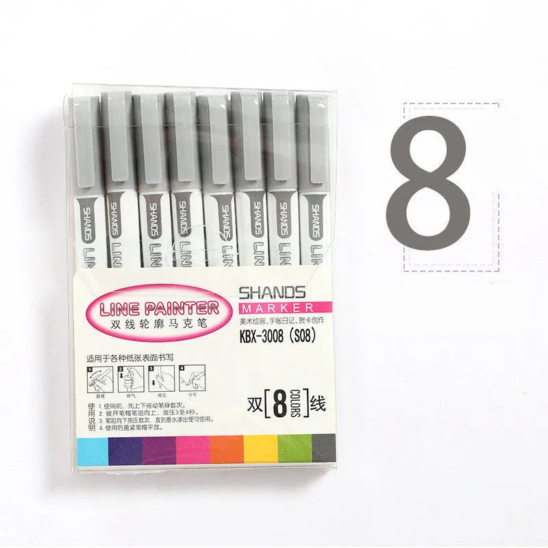 Set of eight multicolor plastic highlighters with assorted refill colours, 1mm tip, 140mm length