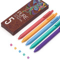 Set of five multi-colour fine point 0.5mm gel pens in a colour box, plastic body with retractable tip