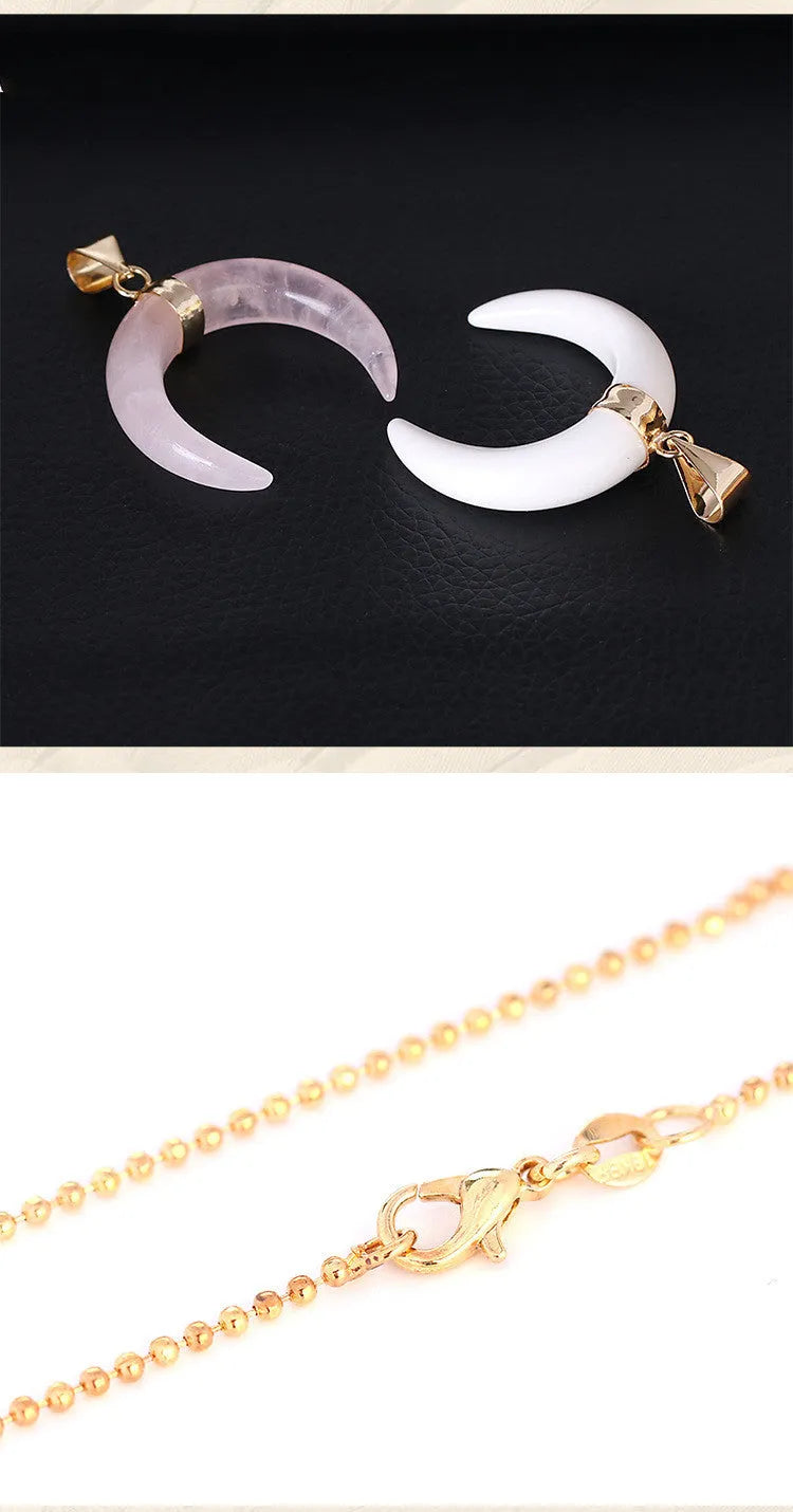 Natural stone moon pendant necklace with 45cm chain, pendant measures 4.3 x 3.3 x 1cm