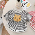 Summer loose children pajamas set in black stripes with Ice Silk fabric and cartoon pattern