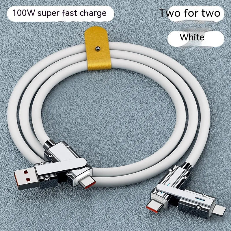Orange fast-charging cable with Lightning and Type-C connectors, 1 metre long with zinc alloy ends.