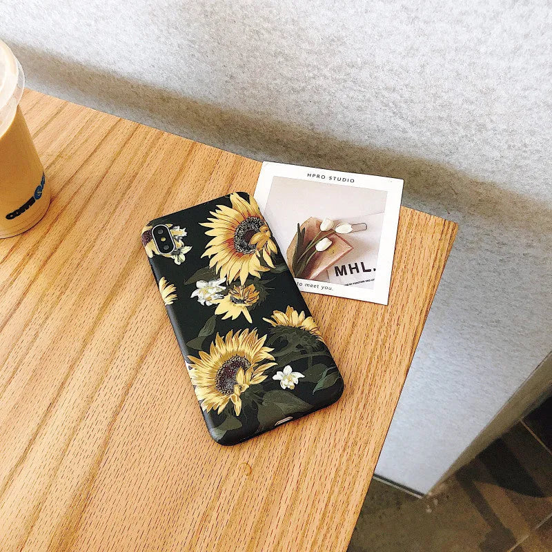 Black silicone TPU sunflower flower phone case back cover for iPhone 11 Pro Max XR XS X 6 7 8 Plus