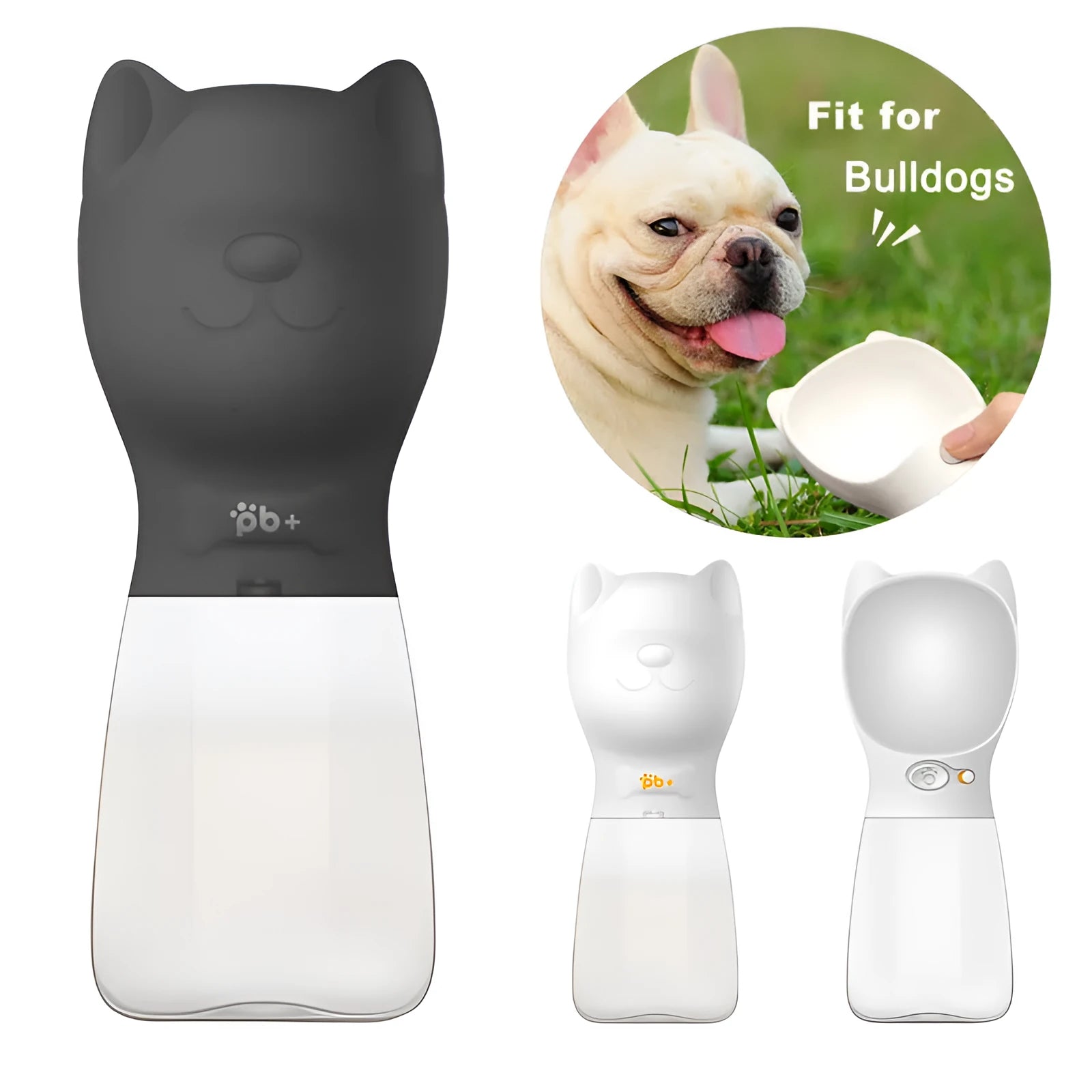 Portable pet dog drinker water bottle in black with automatic leak proof outdoor feeder for dogs and cats