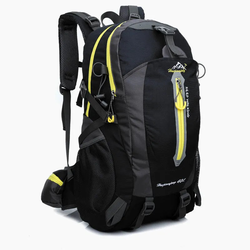 36-55L nylon hiking camping backpack in green for outdoor mountaineering and sports gear storage