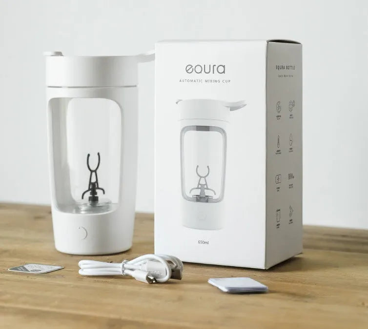 Portable automatic blender cup in black, blue, pink, or white colours showing 650ml capacity