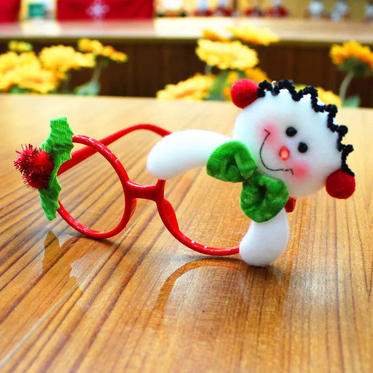 Plastic Christmas glasses frame decoration with fabric Santa Claus hat design