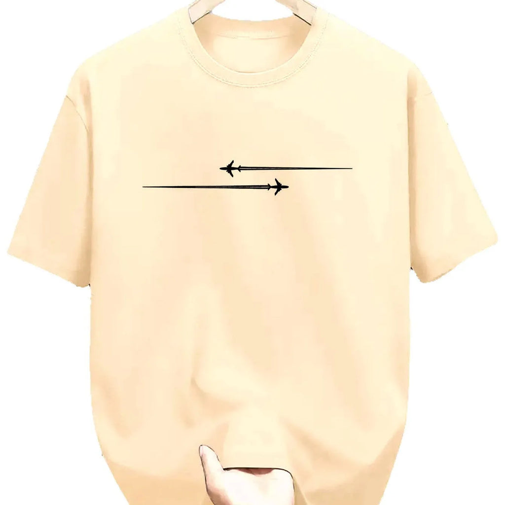 Printed cartoon pattern sports T-shirt in cotton blend fabric with round neck and loose fit