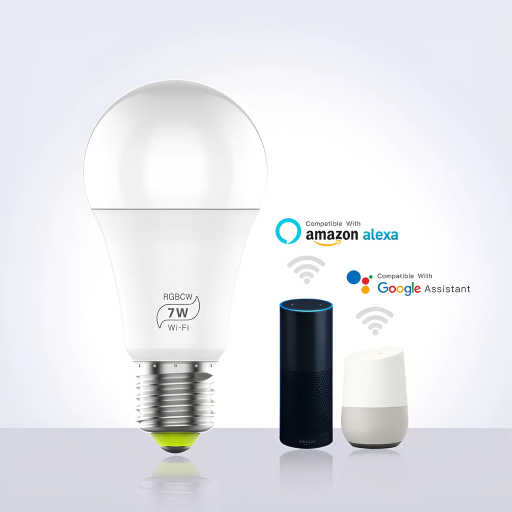 LED smart WiFi bulb compatible with Alexa and Google Home voice control