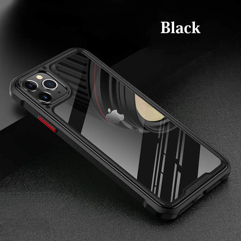 Transparent silicone iPhone 11 case showing six colour options with business style design