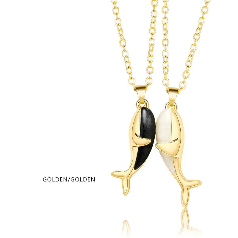 Palm couple magnet necklace with handshake clavicle chain in Korean style alloy geometric pendant white gold platinum black silver matt black