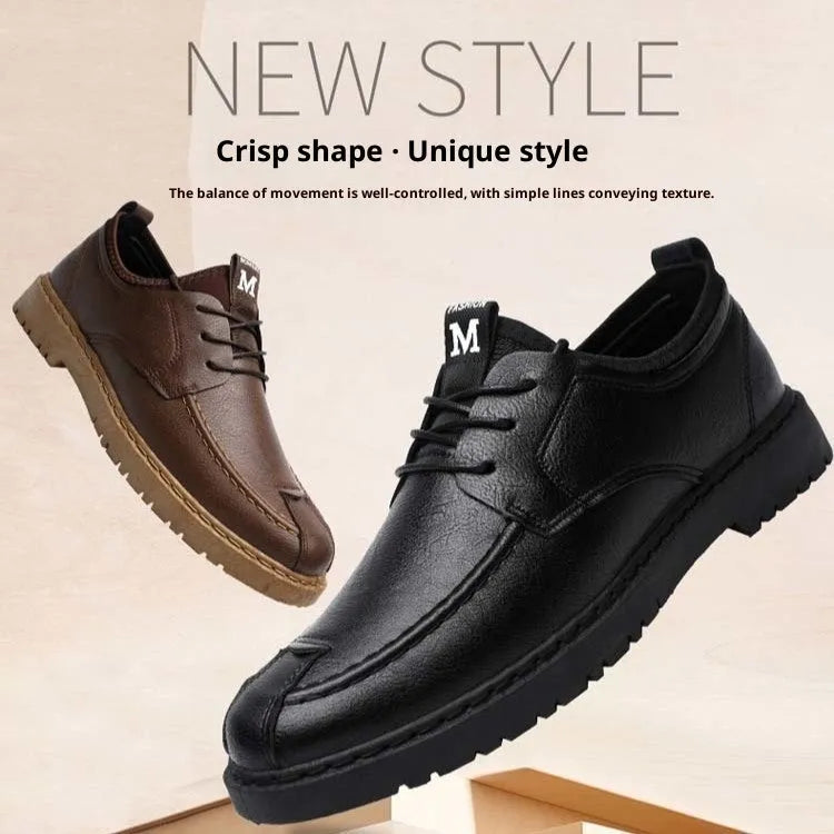 Men's casual lace-up low top shoes in brown and black with artificial PU upper and round toe