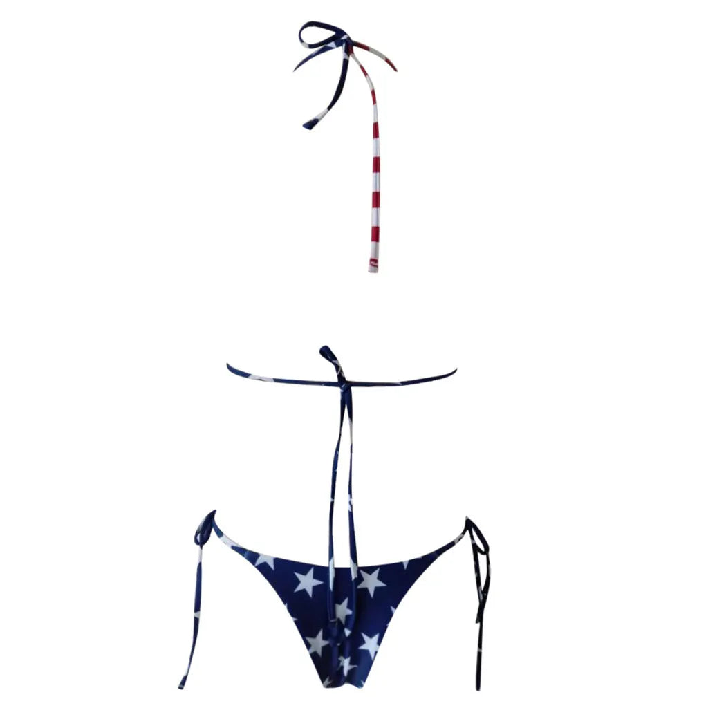 Printed polyester bikini split swimsuit in national flag colour with built-in chest pad, women swimwear