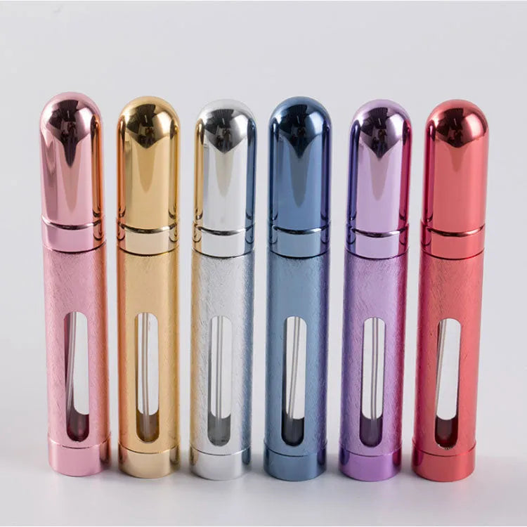 12ml aluminium portable perfume bottle in bullet shape with choice of six colours: blue, pink, red, violet, gold, silver.