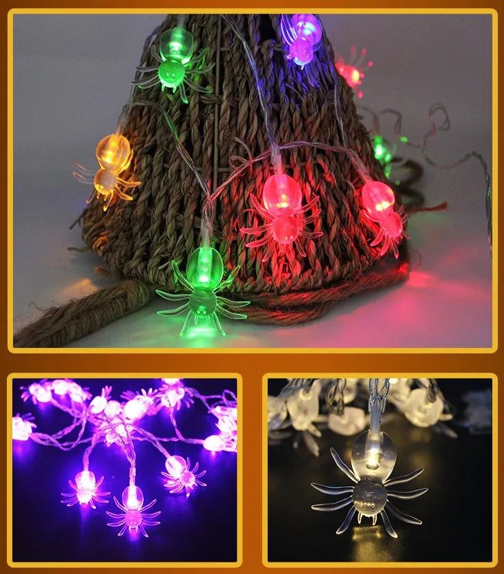 Halloween LED string lights with pumpkin ghost bat spider pendants on 1.2 metre battery-powered string