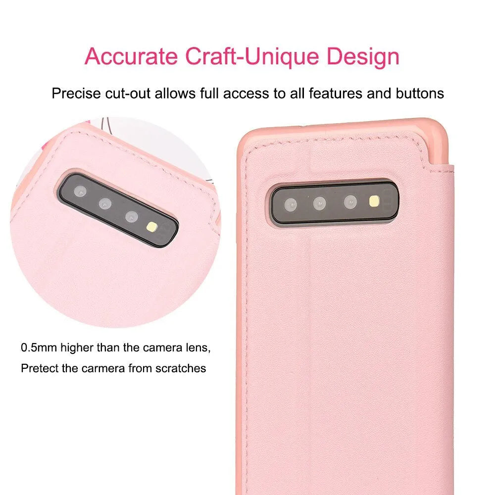 Crown Card Leather Case for Samsung Galaxy flip case with card slot in four colours Black Pink White Rose Red