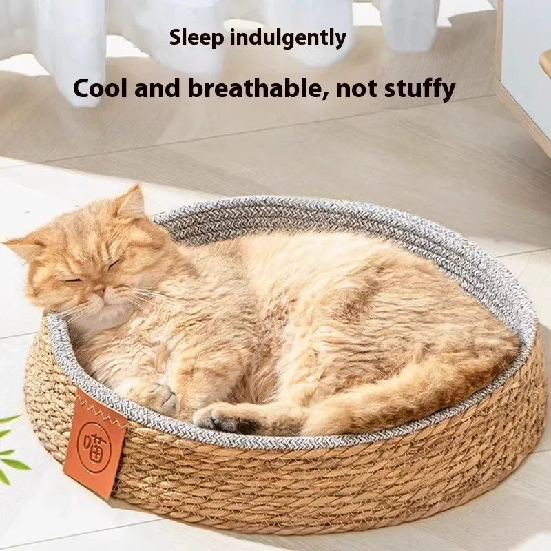 Natural rattan cat bed nest shown in a small size, suitable for a domestic cat.