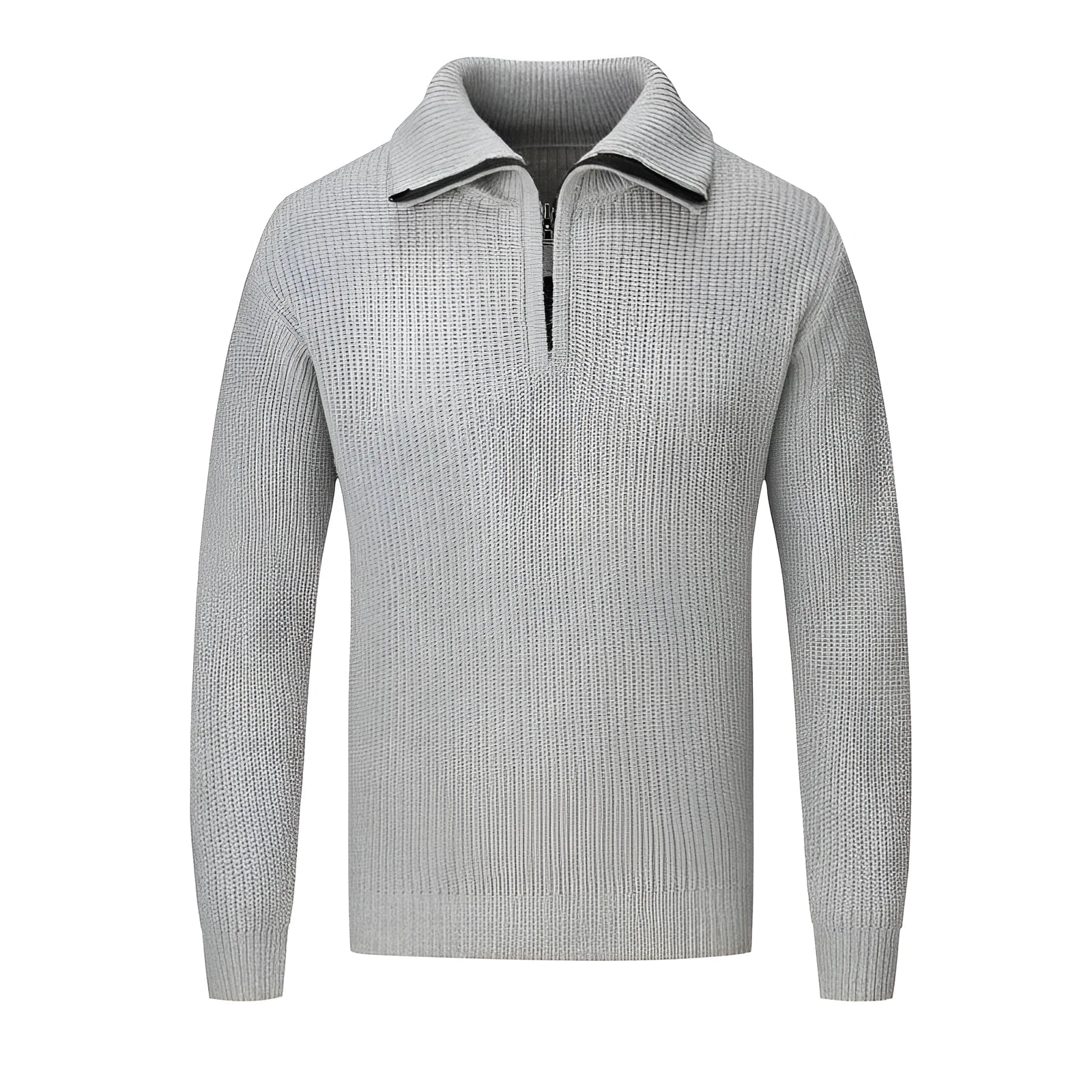 Men's solid colour loose fit slim pullover sweater on hanger showing black, camel, dark grey, and white/grey colour options