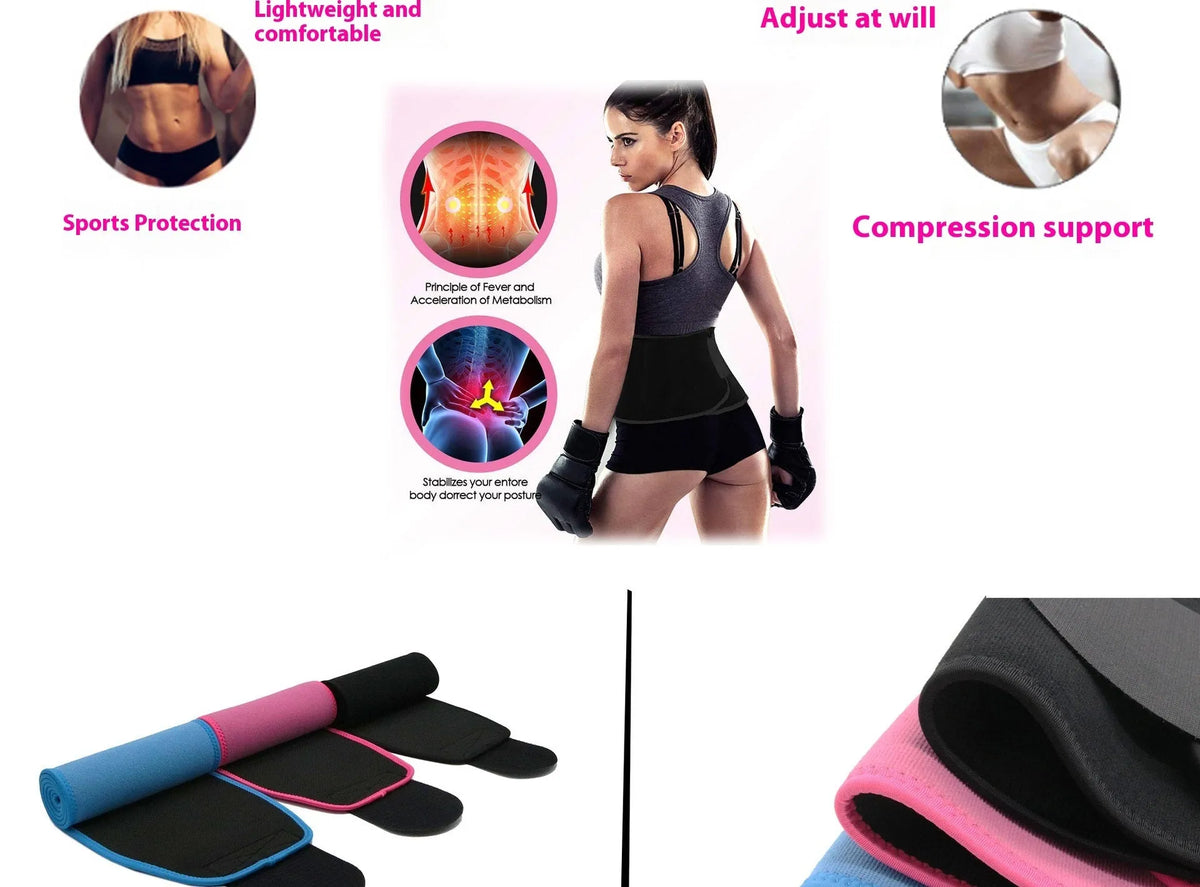 Neoprene lumbar support belt in black for running and fitness