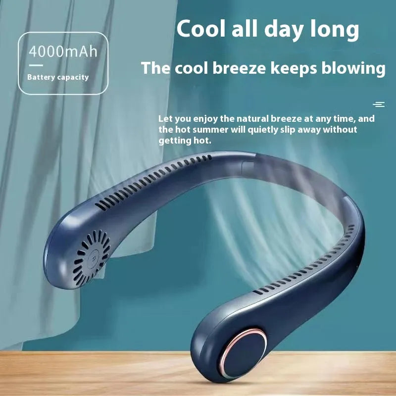 USB rechargeable neck hanging fan in modern Chinese style design with brushless motor