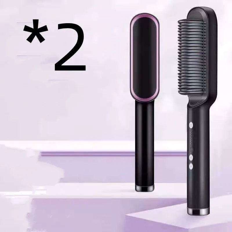 Red dual-purpose hair straightener and curling tong with tourmaline ceramic plates