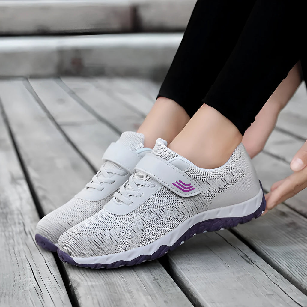 Women's wedge heel shoes with mesh upper and Velcro fastening in four colour options