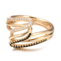Close-up of a women's copper ring with micro-inlaid sparkling zircon stones in WK2230 colour.