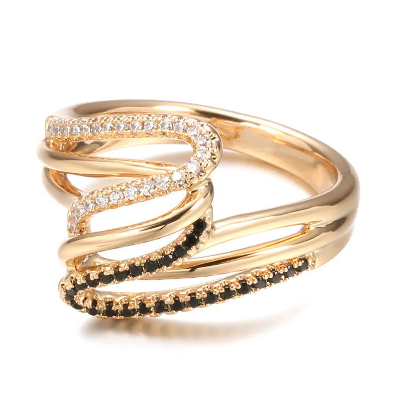 Close-up of a women's copper ring with micro-inlaid sparkling zircon stones in WK2230 colour.