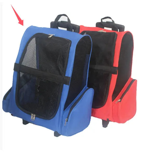 Foldable pet rucksack in 600D Oxford cloth 40-litre capacity for dogs and cats red and sapphire blue