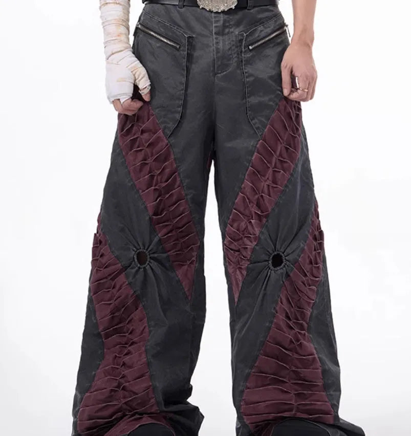 Retro three-dimensional keel casual trousers in grey rayon viscose fabric with straight hem